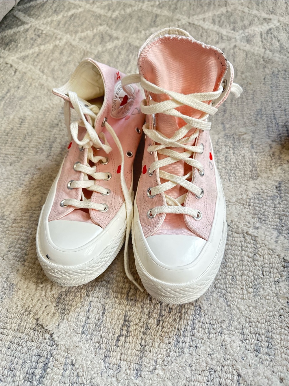 Light Pink High-Top Canvas Sneakers with Heart Insole